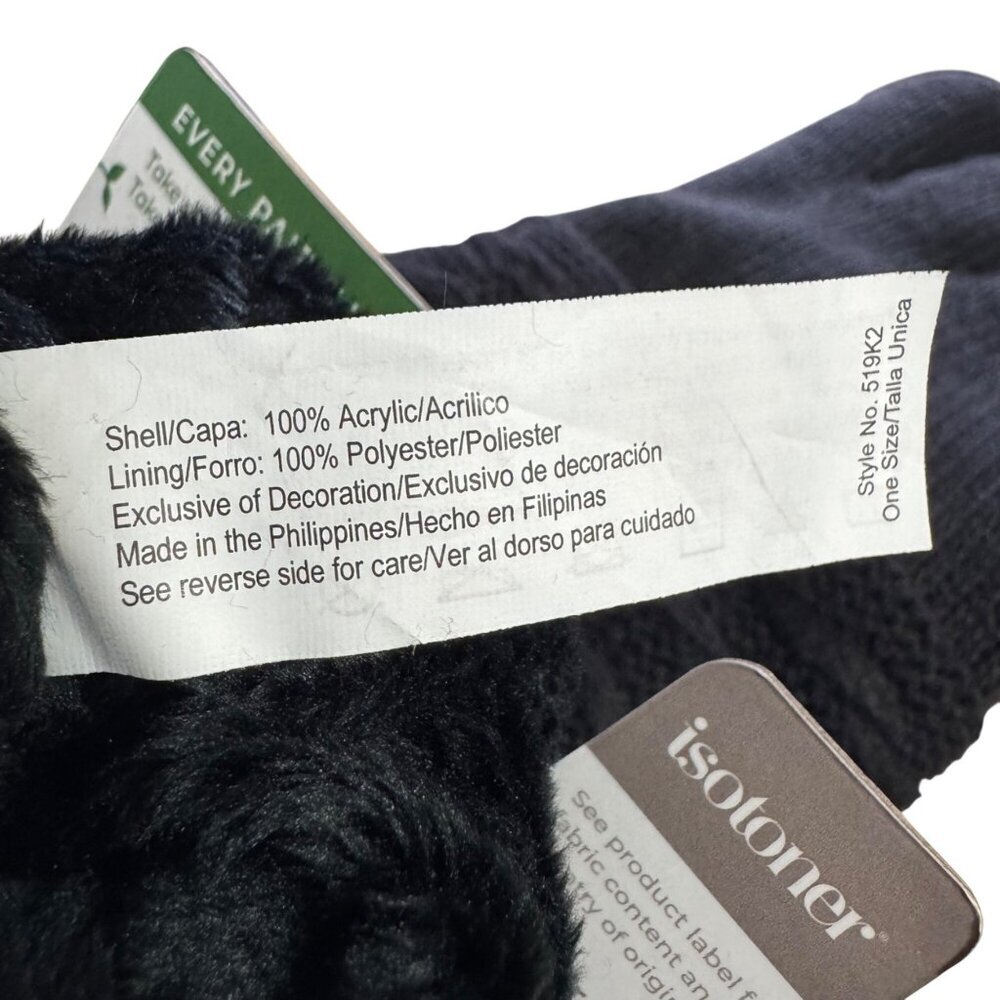 Isotoner NEW smartDri Gloves Women's One Size Black SmarTouch Faux Fur Lining - Picture 9 of 10
